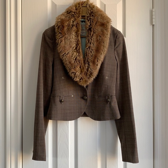 NWOT Guess Jeans fitted blazer with removable fur - Picture 1 of 6